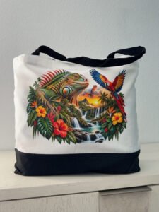 Tropical Iguana & Parrot Tote Bag