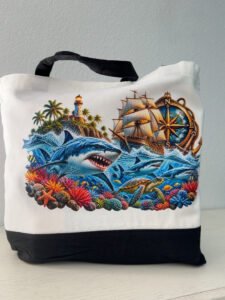 Nautical Shark & Ship Tote Bag